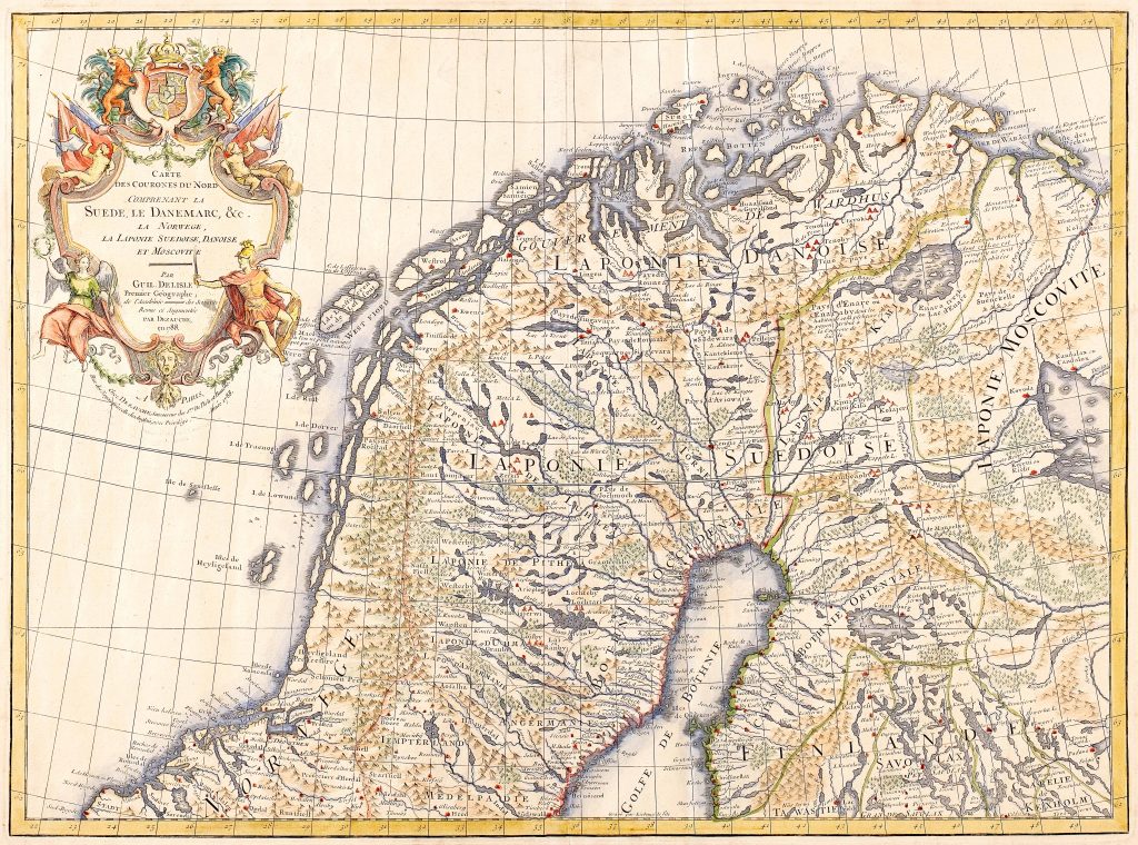 Vuoden 1788 kartta Pohjoismaiden pohjoisosista on koristeellinen.