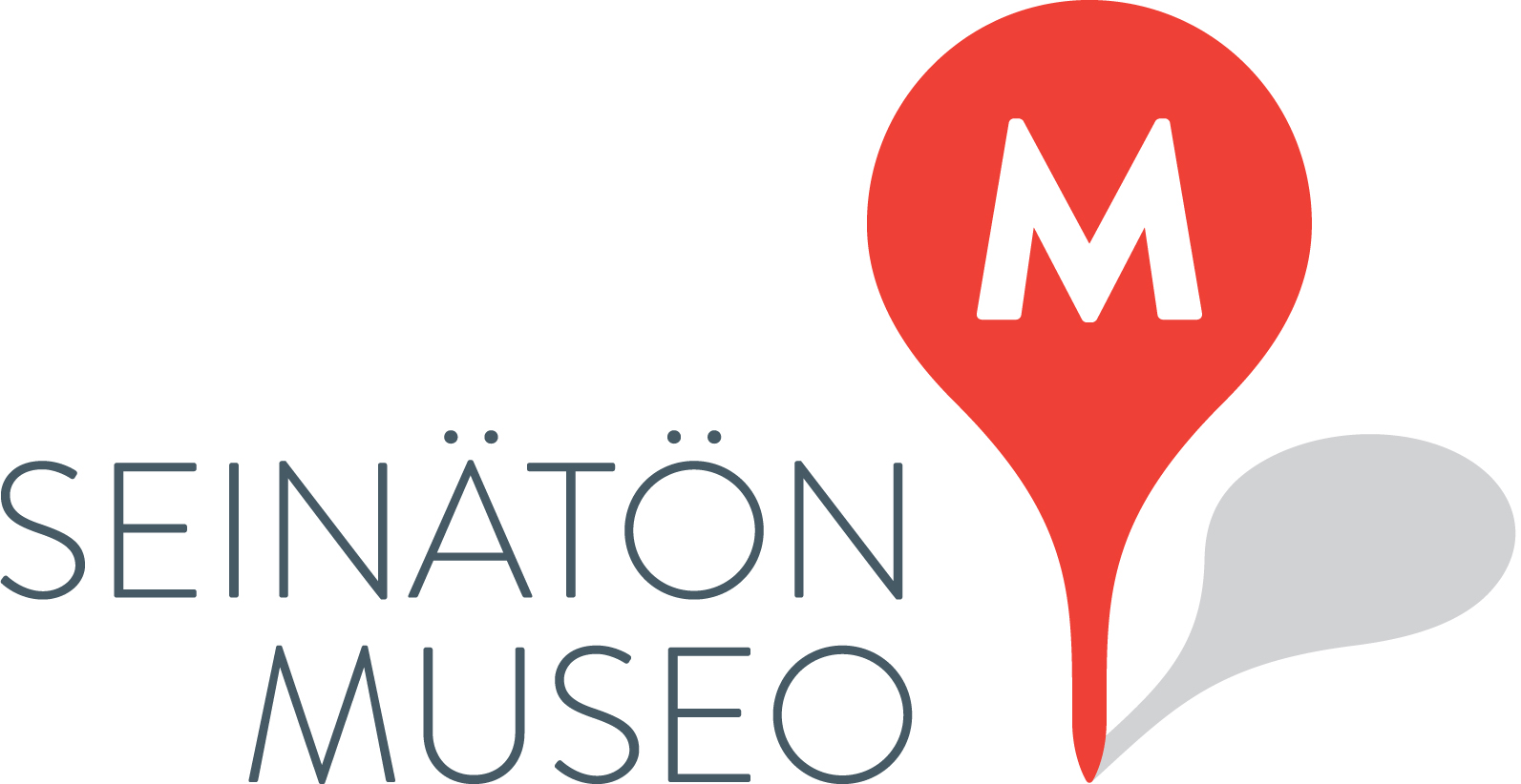 Seinätön museo -palvelun logo on punainen paikkamerkki jossa on valkoinen m-kirjain.